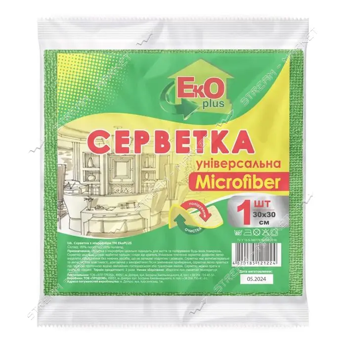 Салфетка микрофибра ТМ EKO универсальная 1шт 30х30