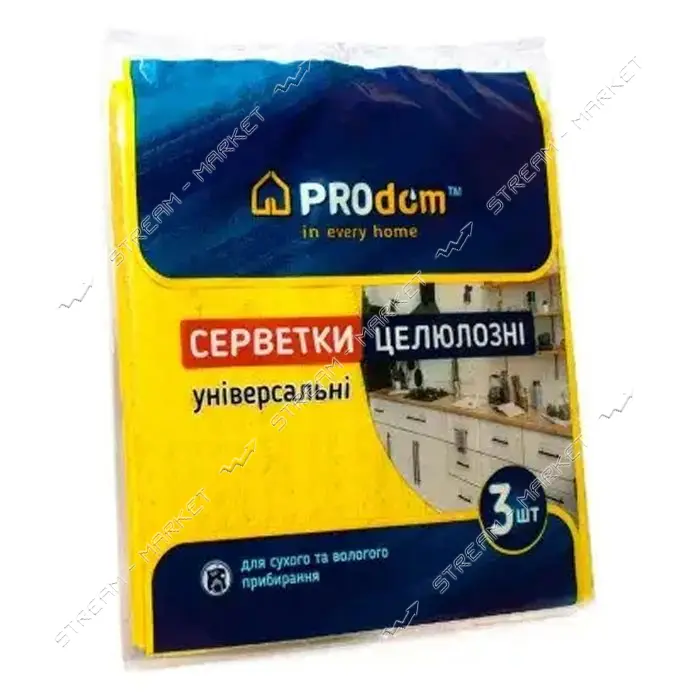 Салфетки ТМ Prodom целлюлозные 3шт 15.5х15.5                                                        