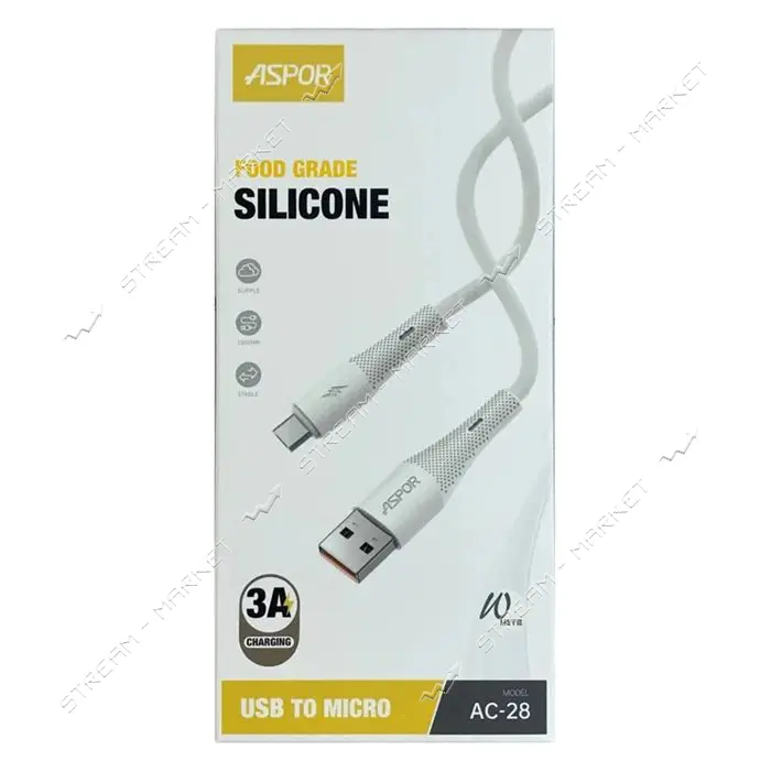 Кабель Aspor AC-28 Micro Silicone 1м белый                                                          