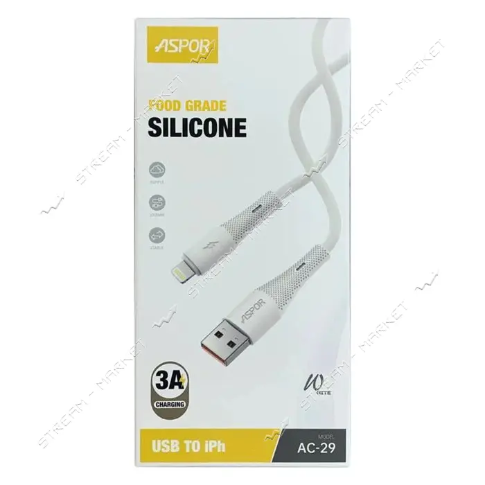 Кабель Aspor AC-29 Lightning Silicone 1м белый