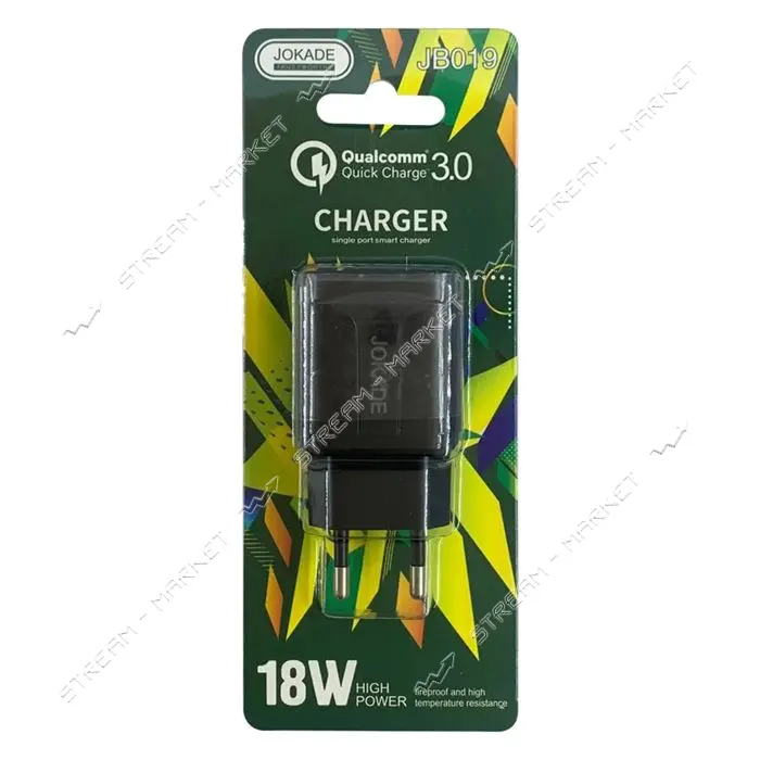 Сетевое зарядное устройство Jokade JB019 QC 3.0 1USB 18W черное                                     