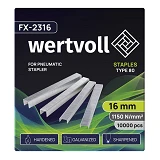Скобы закаленные Wertvoll FX-2316 для пневмостеплера тип 80 16мм/12.8х0.95мм 10000шт                