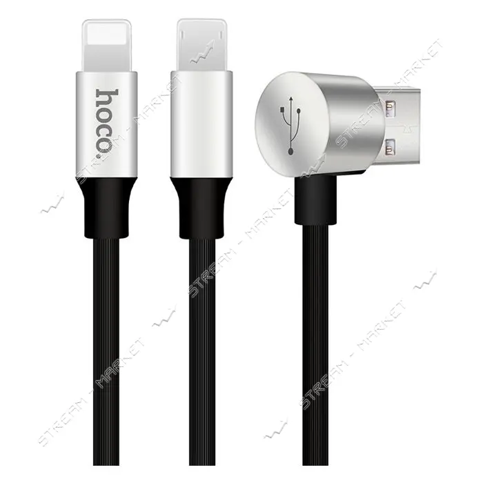 Кабель Hoco U18 Golden hat multi 2 в 1 Micro USB plus Lightning длина 1.2м черный