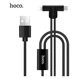 Кабель Hoco X12 2 в 1 One pull two L shape magnetic Micro USB plus Lightning длина 1.2м черный