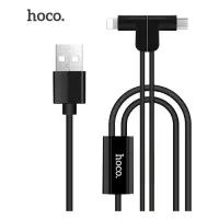 Кабель Hoco  X12 2 в 1 One pull two L shape magnetic Micro USB plus Lightning  довжина 1.2м чорний  