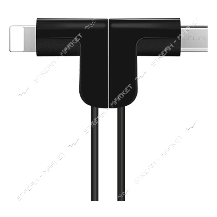 Кабель Hoco X12 2 в 1 One pull two L shape magnetic Micro USB plus Lightning длина 1.2м черный
