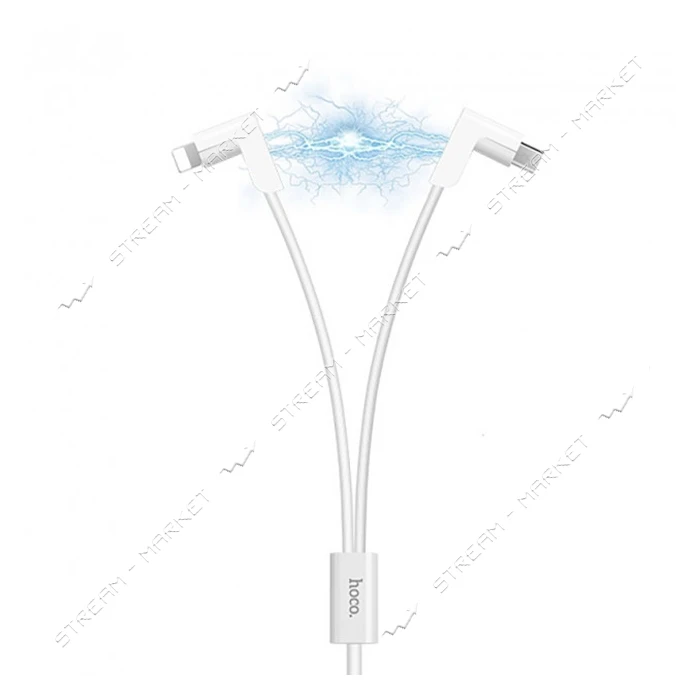 Кабель Hoco X12 2 в 1 One pull two L shape magnetic Micro USB plus Lightning длина 1.2м белый