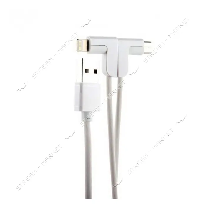Кабель Hoco X12 2 в 1 One pull two L shape magnetic Micro USB plus Lightning длина 1.2м белый