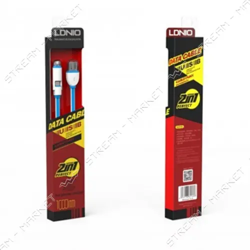 Кабель Ldnio LC82 2 в 1 Micro USB plus Lightning длина 1м голубой