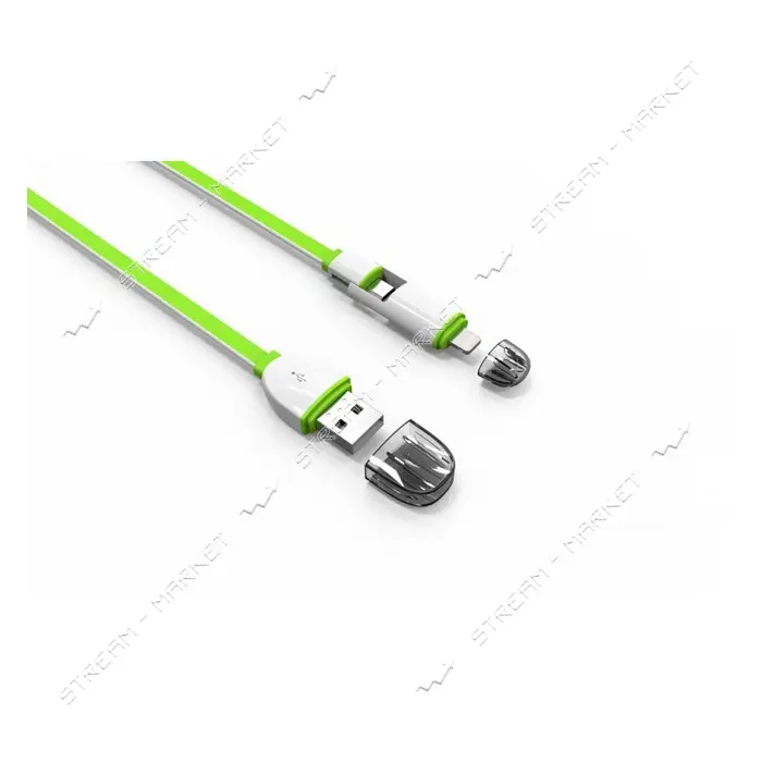 Кабель Ldnio LC82 2 в 1 Micro USB plus Lightning длина 1м салатовый