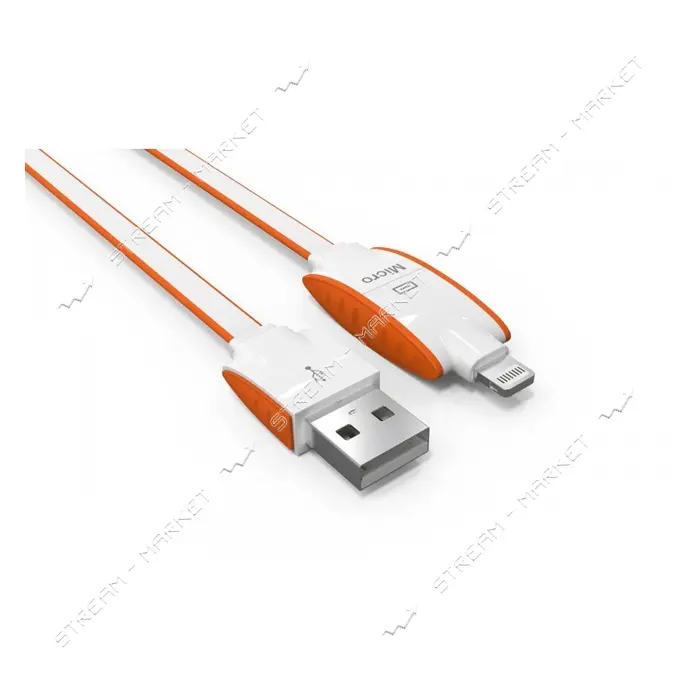 Кабель Ldnio LC83 2 в 1 Micro USB plus Lightning  длина 1м белый плюс оранжевый                     