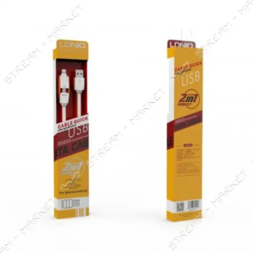 Кабель Ldnio LC83 2 в 1 Micro USB plus Lightning  длина 1м белый плюс оранжевый                     