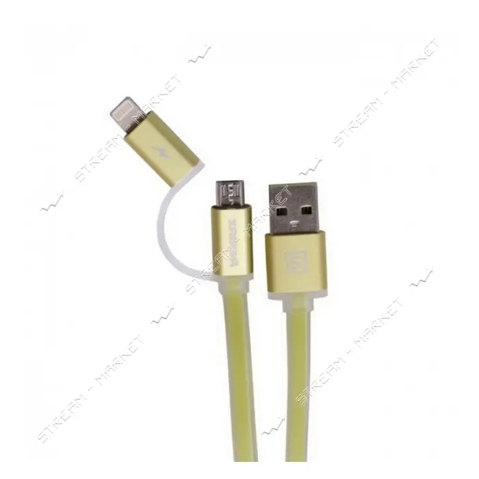 Кабель Remax Aurora RC-020t 2 в 1 Micro USB plus Lightning длина 1м салатовый
