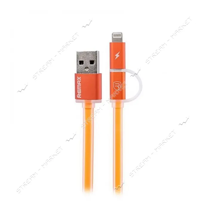 Кабель Remax Aurora RC-020t 2 в 1 Micro USB plus Lightning длина 1м оранжевый                       