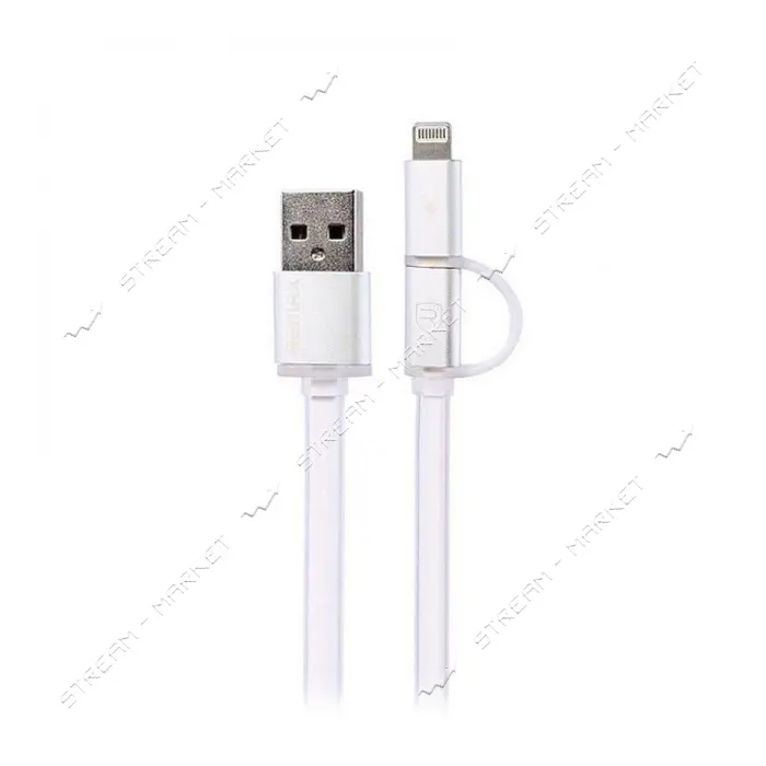 Кабель Remax Aurora RC-020t 2 в 1 Micro USB plus Lightning длина 1м серебро