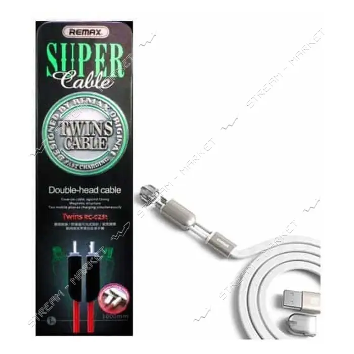 Кабель Remax Twins RC-025t 2 в 1 Micro USB plus Lightning длина 1м белый
