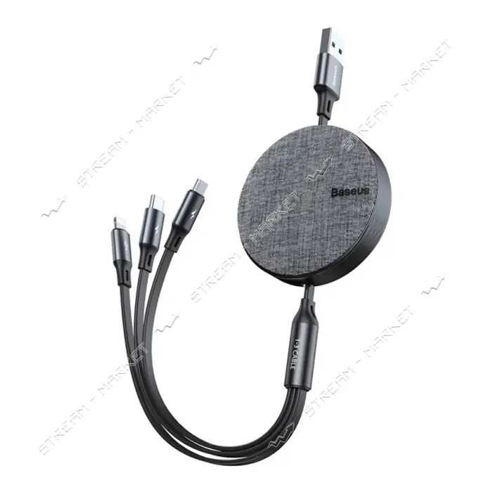 Кабель Baseus Fabrik Flexible 3 в 1 Micro USB plus Lightning plus USB Tyre-C длина 1.2м темно-серый