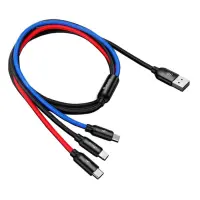 Кабель Baseus Three Primary Colors 3 в 1 Micro USB plus Lightning plus USB Tyre-C довжина 0.3м чорни