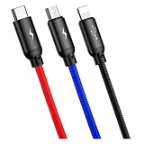 Кабель Baseus Three Primary Colors 3 в 1 Micro USB plus Lightning plus USB Tyre-C длина 0.3м черный