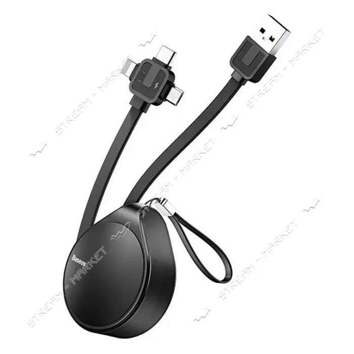 Кабель Baseus Waterdrop 3 в 1 Micro USB plus Lightning plus USB Tyre-C длина 1.5м черный            
