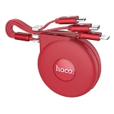Кабель Hoco U50 3 в 1 Micro USB plus Lightning plus USB Type-C длина 1м красный                     