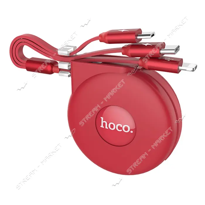 Кабель Hoco U50 3 в 1 Micro USB plus Lightning plus USB Type-C длина 1м красный                     