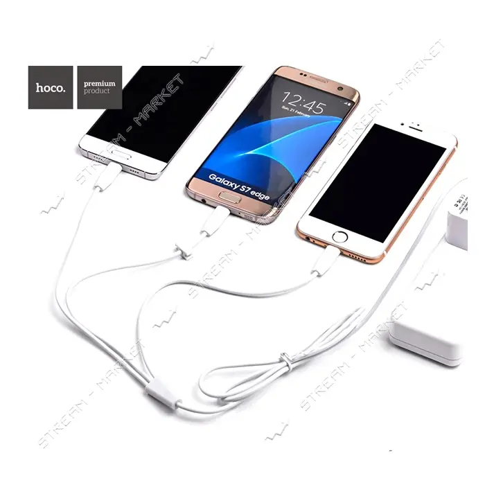 Кабель Hoco X1 3 в 1 Micro USB plus Lightning plus USB Type-C длина 1м белый
