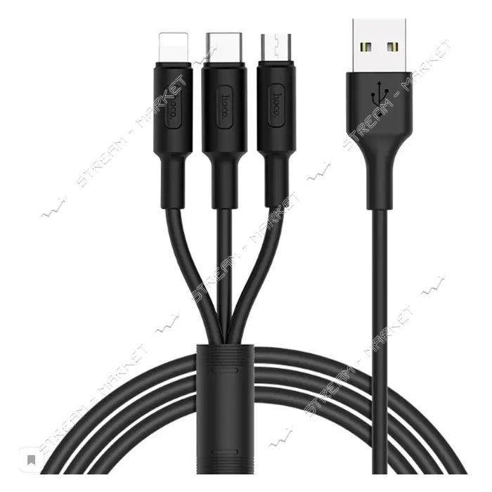 Кабель Hoco X25 3 в 1 Micro USB plus Lightning plus USB Type-C  длина 1м черный                     