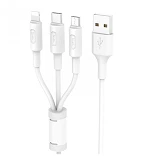 Кабель Hoco X25 3 в 1 Micro USB plus Lightning plus USB Type-C длина 1м белый