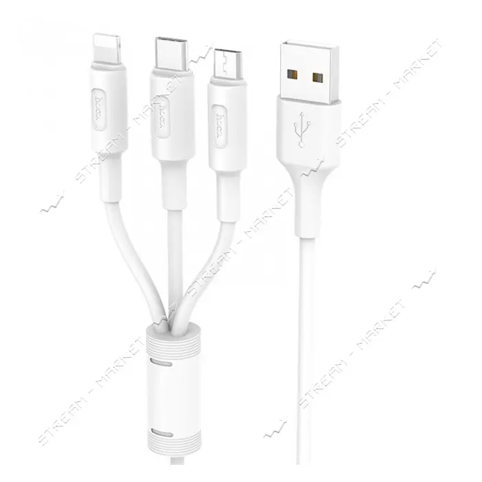 Кабель Hoco X25 3 в 1 Micro USB plus Lightning plus USB Type-C длина 1м белый