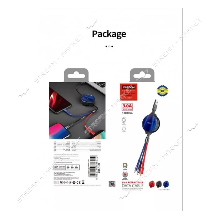 Кабель Joyroom S-M365 3 в 1 Micro USB plus Lightning plus USB Type-C длина 1.2м черный