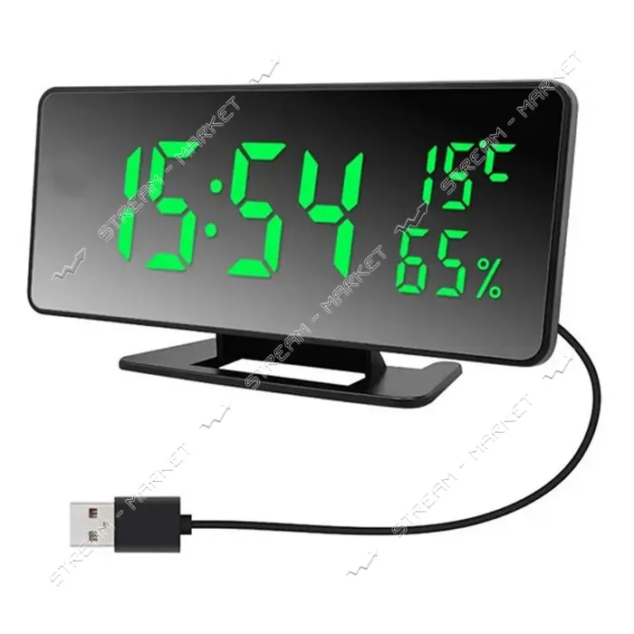 Часы сетевые VST-888Y-4 температура влажность плюс USB кабель зеленые                               