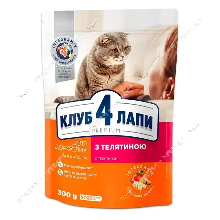 Сухой корм Клуб 4 лапы премиум телятина для котов 300г