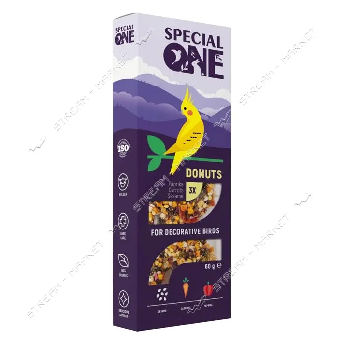 Пончики SPECIAL ONE для декоративных птиц паприка морковь кунжут 60г