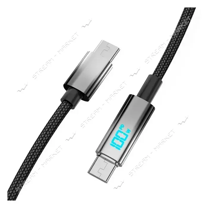 Кабель Aspor A088 Nylon Charge Display Type-C to Type-C 27W 1м черный                               