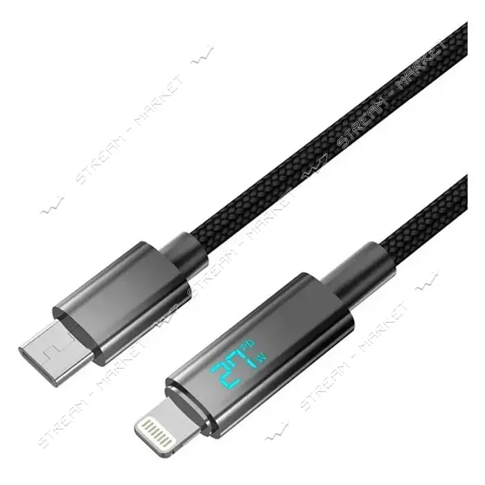 Кабель Aspor A088 Nylon Charge Display Type-C to Lightning 27W 1м черный