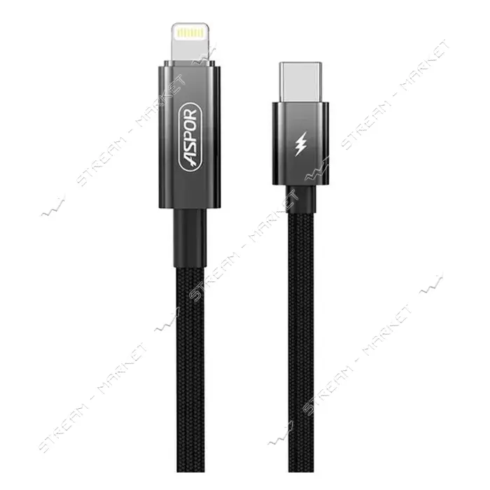 Кабель Aspor A088 Nylon Charge Display Type-C to Lightning 27W 1м черный