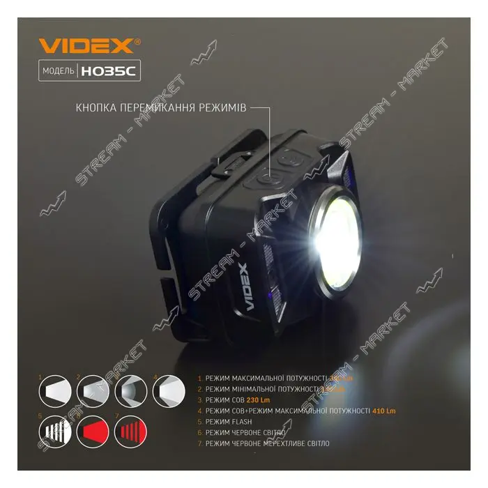 Налобный светодиодный фонарик Videx VLF-H035C 410Lm 5000K                                           