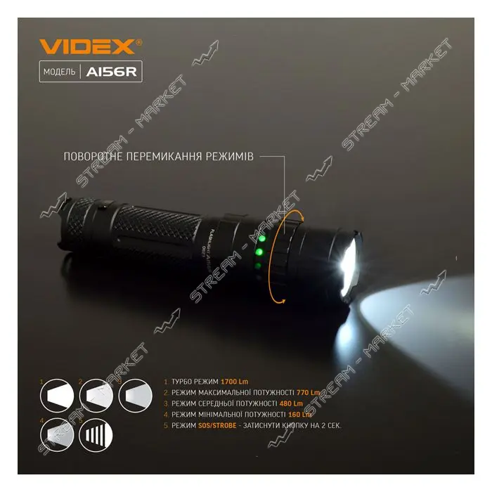 Фонарик светодиодный Videx VLF-A156R 1700Lm 6500K Li-ion 21700 4000mAh