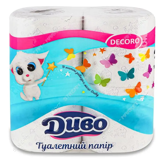 Туалетная бумага Диво DECORO 2 слоя 4 рулона белая                                                  