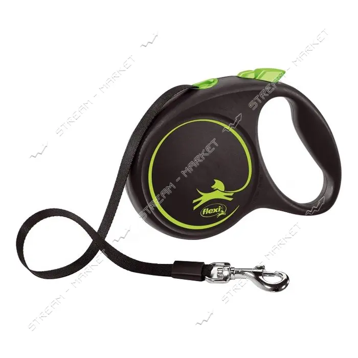 Рулетка Flexi Black Design для собак лента размер M 5м зеленая                                      