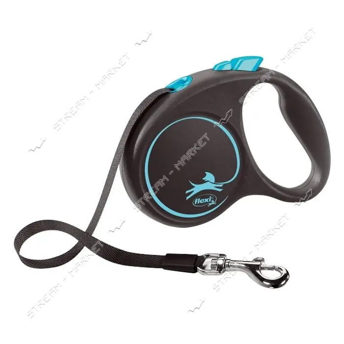 Рулетка Flexi Black Design для собак лента размер S 5м синяя                                        