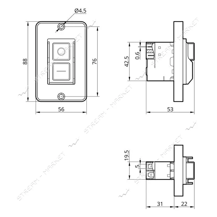 Пусковая электромагнитная кнопка Takel ESSB-12YC 4pin на панели желтая рамка