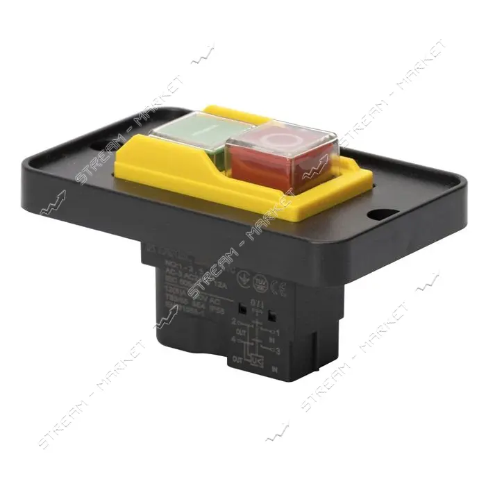 Пусковая электромагнитная кнопка Takel ESSB-12YC 4pin на панели желтая рамка