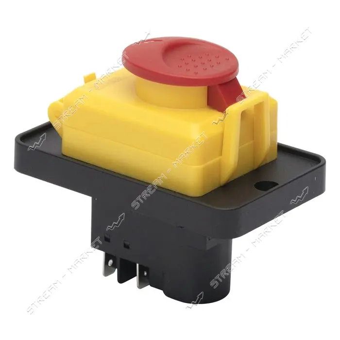 Пусковая электромагнитная кнопка Takel ESSB-31YC 4pin на панели желтая рамка                        