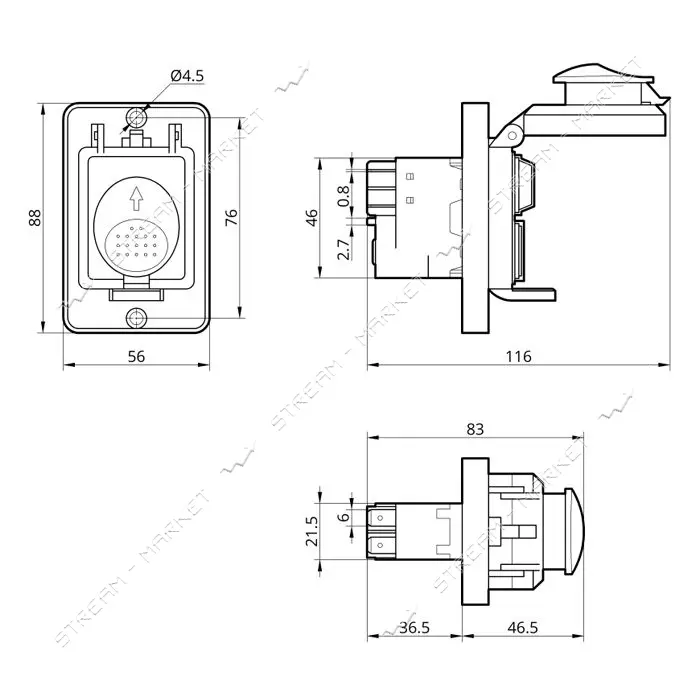 Пусковая электромагнитная кнопка Takel ESSB-32YC 5pin на панели желтая рамка