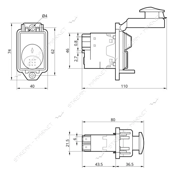Пусковая электромагнитная кнопка Takel ESSB-62YC 5pin на панели желтая рамка