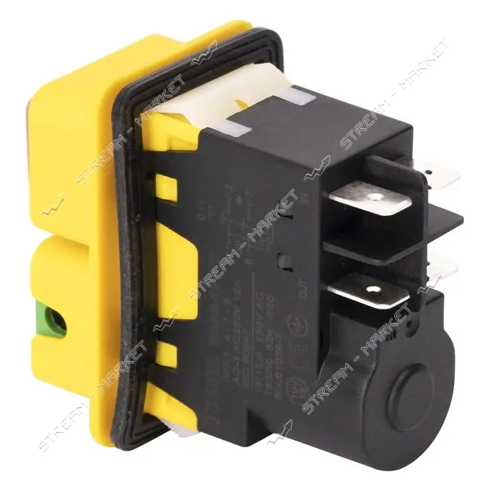 Пусковая электромагнитная кнопка Takel ESSB-101YC 4pin на панели желтая рамка