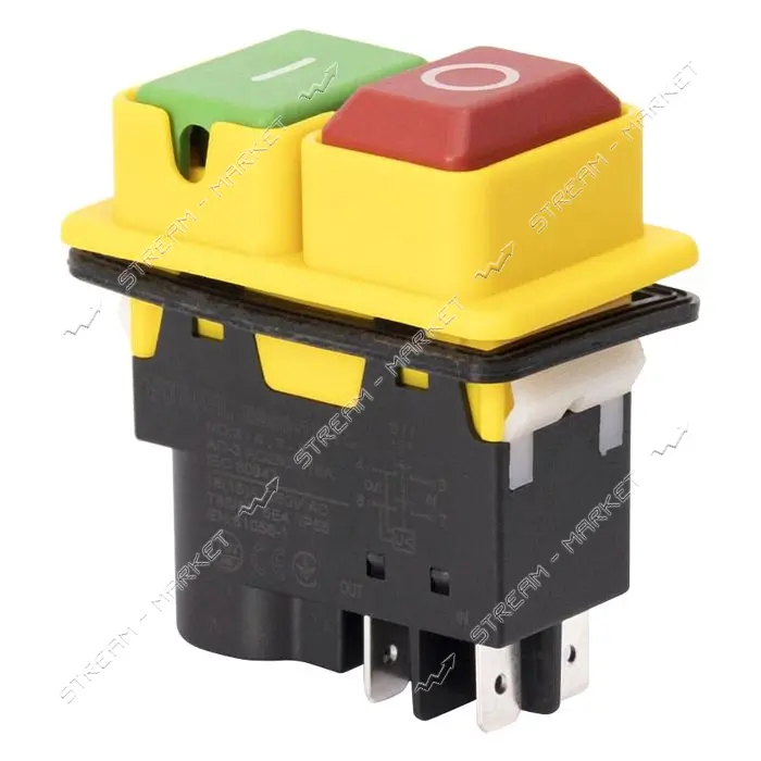 Пусковая электромагнитная кнопка Takel ESSB-101YC 4pin на панели желтая рамка