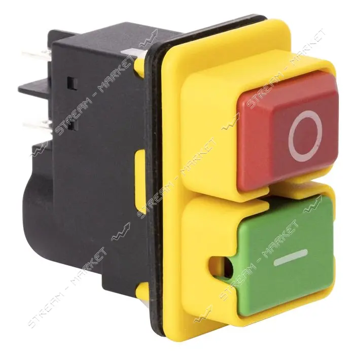 Пусковая электромагнитная кнопка Takel ESSB-102YC 5pin на панели желтая рамка